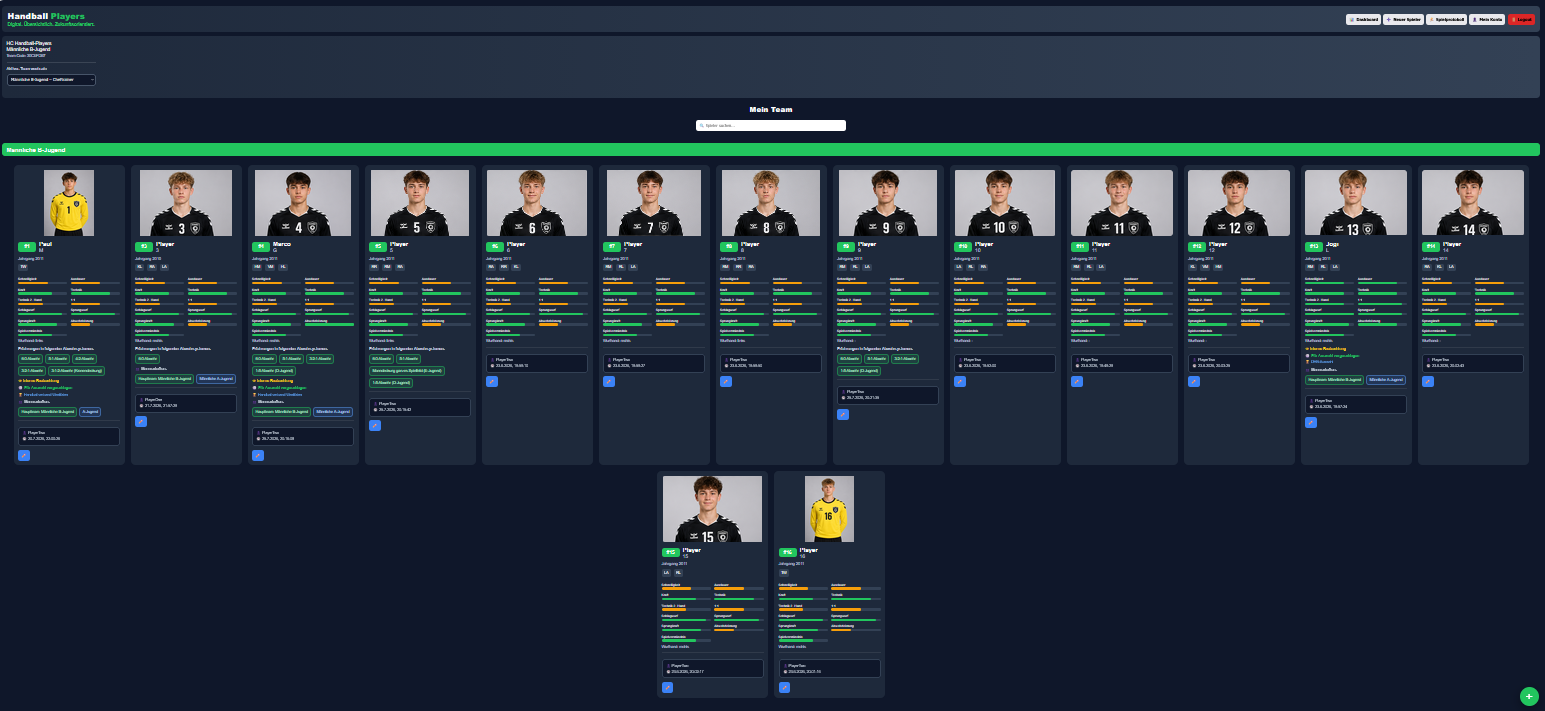 Jugendmannschaft mit digitalen Playercards